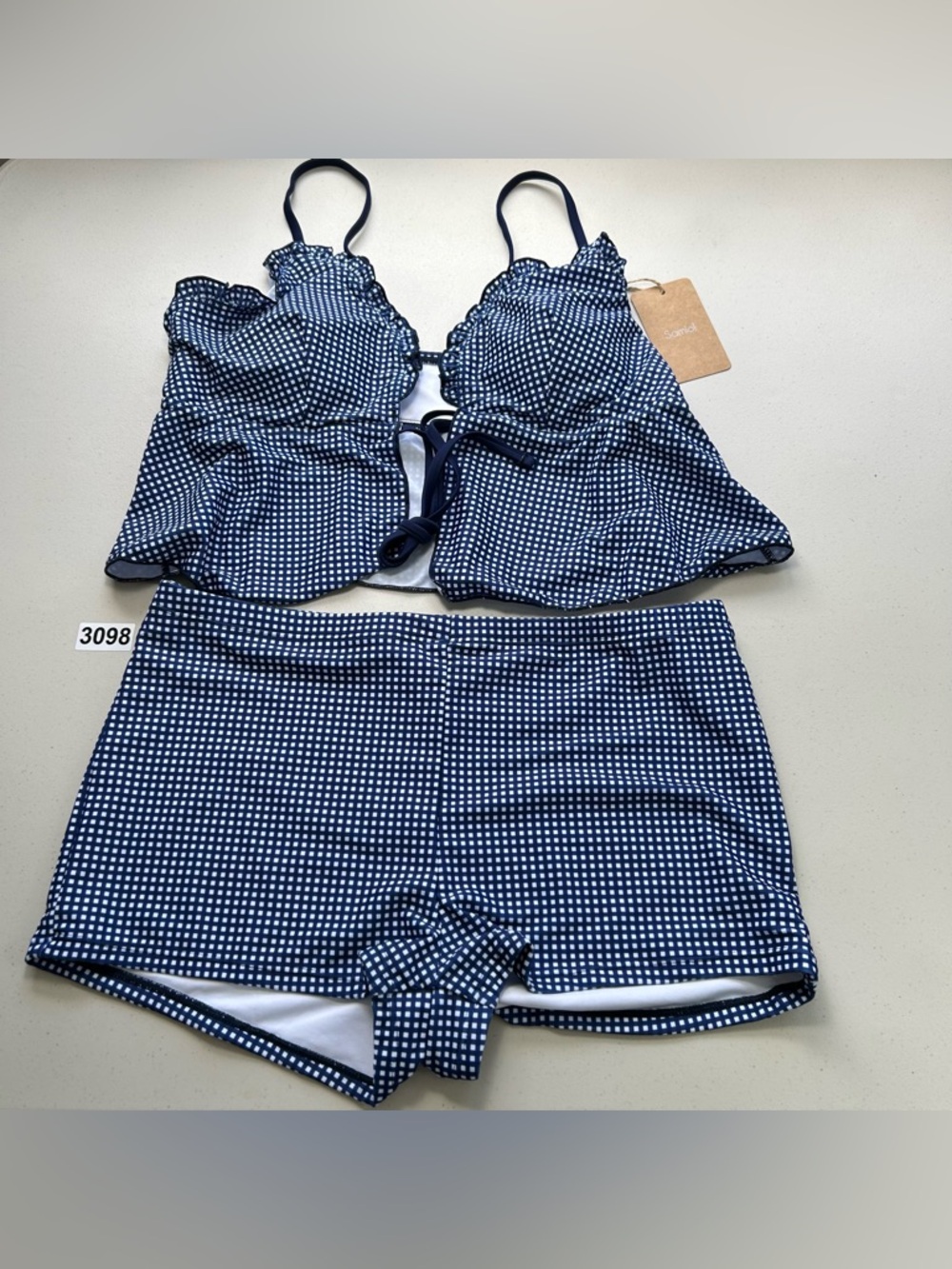 Navy Polka Dot Tankini Top & Swim Shorts Set